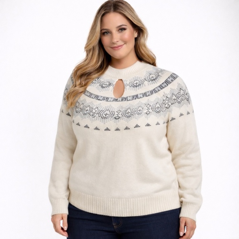 Marciano Elegant White Patterned Women's Crewneck Sweater Holiday sweater size L